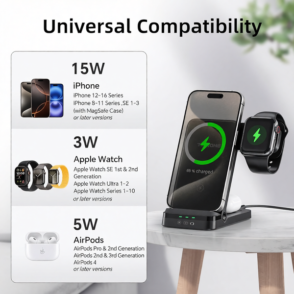 Charging Station,Wirelss Charger,Magnetic Charging Station Compatible with Iphone 17 16 15 14 13 12 11 Pro Max XS Xr,For Iwatch Series 9 8 7 6 5 4 3 2 Se,For Airpods 3 2 Pro,Black,No Adapter