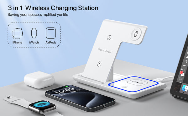 Charging Station,Wirelss Charger,Magnetic Charging Station Compatible with Iphone 17 16 15 14 13 12 11 Pro Max XS Xr,For Iwatch Series 9 8 7 6 5 4 3 2 Se,For Airpods 3 2 Pro,Black,No Adapter