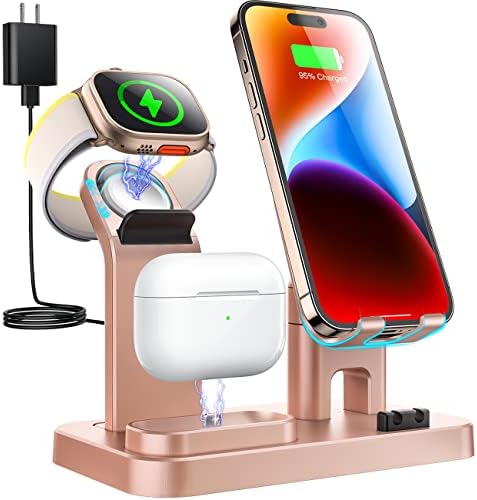 Charging Station,Wirelss Charger,Magnetic Charging Station Compatible with Iphone 17 16 15 14 13 12 11 Pro Max XS Xr,For Iwatch Series 9 8 7 6 5 4 3 2 Se,For Airpods 3 2 Pro,Black,No Adapter